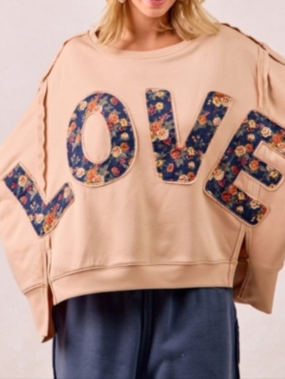 BiBi Sweatshirt Patchwork Oversized Love NEW Size L